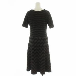 ANAYI 18AW ニットワンピース ワンピース ロング 半袖 柄 38 M 茶色 ブラウン 黒 ブラック