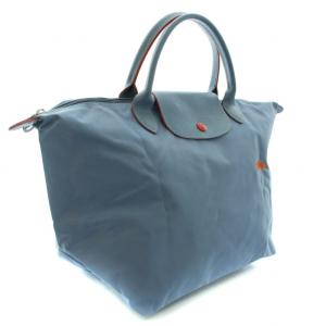 Longchamp ルプリアージュクラブ Le Pliage Club トートバッグ ハンドバッグ ナイロン レザー 水色 ライトブルー オレンジ