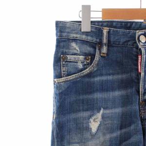 DSQUARED2 デニムパンツ テーパードパンツ ジーンズ ボタンフライ ダメージ加工 ロールアップ 44 M インディゴ ブルー S74LB0351