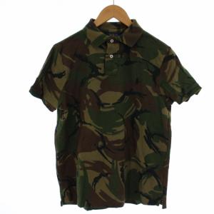 CUSTOM SLIM FIT ポロシャツ 半袖 迷彩 カモフラ ロゴ刺繍 M カーキ 710720813012