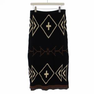POLO RALPH LAUREN ニット タイトスカート ロング 総柄 リネン シルク M 黒 ブラック 211697798001