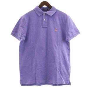 ポロシャツ カットソー 刺繍 半袖 M 紫 パープル