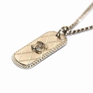 CHANEL 09P ココマーク マトラッセ プレート ネックレス チェーン シルバー