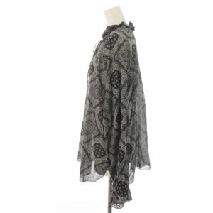 SAINT LAURENT PARIS ブラウス シャツ プルオーバー バンダナ柄 フリル 長袖 F36 XS 黒 ブラック 白 ホワイト 548473