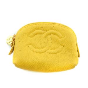 コインケース 小銭入れ ココマーク キャビアスキン レザー 黄 イエロー