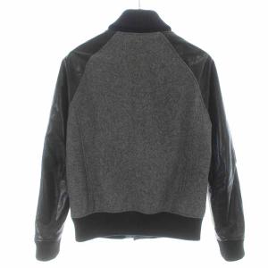 LITHIUM HOMME スタジャン スタジアムジャンパー ジャケット レザー 牛革 切替 44 S グレー 黒 ブラック