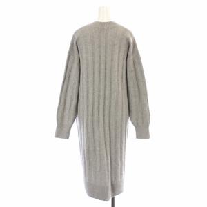 SHIPS any ファーリーニットワイドリブワンピース ひざ丈 フレア 長袖 Vネック ウール混 F グレー 724-55-0033