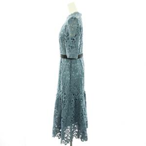 CELFORD ケミカルレース ワンピース 総レース 五分袖 ロング ミモレ 38 M 水色 ライトブルー