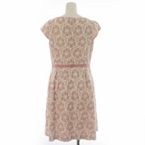 TOCCA ワンピース カットワーク刺繍 リボン ひざ丈 フレンチスリーブ 6 XL ピンクベーシュ 白 ホワイト