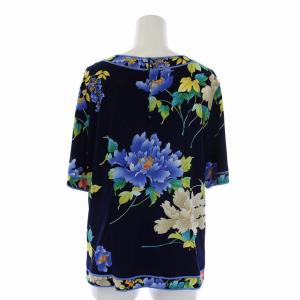 LEONARD FASHION フローラルプリント カットソー ブラウス 半袖 花柄 プルオーバー LL 大きいサイズ 紺 ネイビー マルチカラー