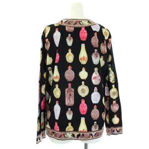 LEONARD FASHION ノーカラージャケット 瓶柄 プリント L ブラック