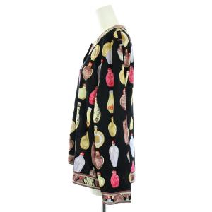 LEONARD FASHION ノーカラージャケット 瓶柄 プリント L ブラック