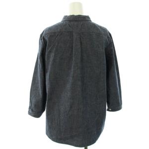 MHL. シャンブレーシャツ ブラウス ハーフボタン ラウンドカラー 七分袖 1 S 紺 ネイビー