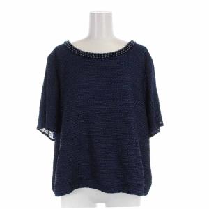 Leilian セットアップ 上下 カットソー 半袖 フレアスカート ひざ丈 ビーズ装飾 大きいサイズ 17+ XXXL 紺 ネイビー