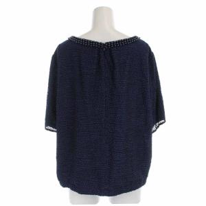 Leilian セットアップ 上下 カットソー 半袖 フレアスカート ひざ丈 ビーズ装飾 大きいサイズ 17+ XXXL 紺 ネイビー