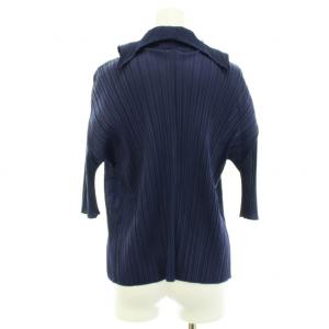 PLEATS PLEASE ISSEY MIYAKE イッセイミヤケ カーディガン プリーツ ストール付き ボウタイ 七分袖 4 ダークネイビー