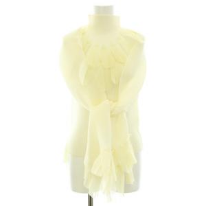 カットソー Tシャツ ノースリーブ ワッフルプリーツ ハイネック レース フリル ストール ショール付き ストレッチ オフホワイト