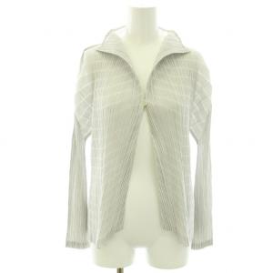 イッセイミヤケ カーディガン ボレロ プリーツ スタンドカラー 変形 薄手 ストレッチ 長袖 3 L ライトグレー