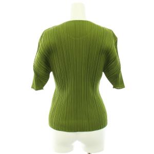 PLEATS PLEASE ISSEY MIYAKE イッセイミヤケ カットソー Tシャツ プリーツ パフスリーブ ストレッチ 半袖 3 L 緑 グリーン