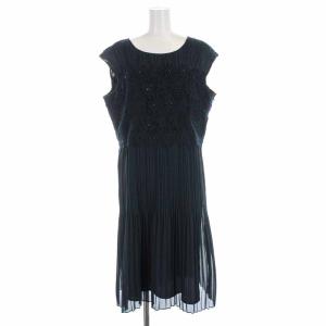 プリーツワンピース ミモレ ロング フラワーレース 切替 ノースリーブ 大きいサイズ 13 XL 紺 ネイビー