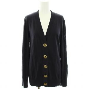 ロングカーディガン ボレロ ニット Vネック 金ボタン ロゴボタン 長袖 M 紺 ネイビー