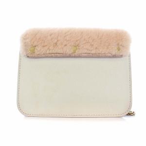 FURLA メトロポリス ファー チェーンショルダーバッグ レザー ピンクベージュ アイボリー