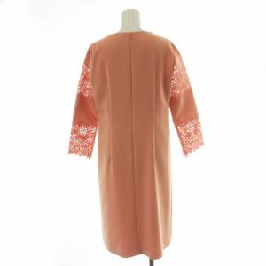 ANAYI 2018 ダブルクロス刺繍サックワンピース ワンピース ロング 七分袖 レース切替 38 M サーモンピンク