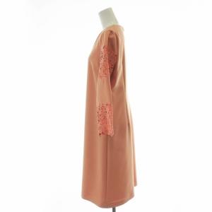 ANAYI 2018 ダブルクロス刺繍サックワンピース ワンピース ロング 七分袖 レース切替 38 M サーモンピンク