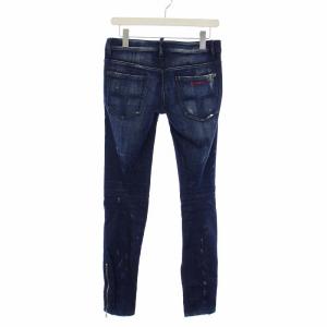DSQUARED2 デニムパンツ ジーンズ スキニー ダメージ加工 ペイント ボタンフライ 裾ジップ 38 S 青 ブルー S72LA0393