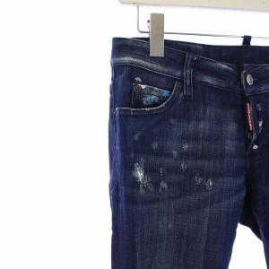 DSQUARED2 デニムパンツ ジーンズ スキニー ダメージ加工 ペイント ボタンフライ 裾ジップ 38 S 青 ブルー S72LA0393