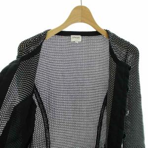 ARMANI COLLEZIONI ノーカラージャケット ペプラム チェック柄 38 M 白 ホワイト 黒 ブラック