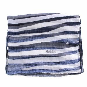 Max Mara ストール 絹 シルク シアー シースルー ボーダー 白 ホワイト 紺 ネイビー 青 ブルー