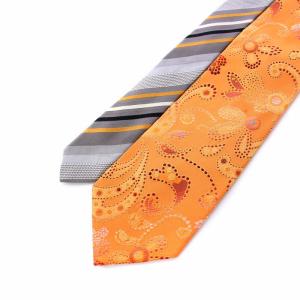 ETRO ネクタイ ペイズリー レジメンタルストライプ 切替 絹 シルク オレンジ グレー