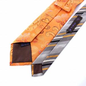 ETRO ネクタイ ペイズリー レジメンタルストライプ 切替 絹 シルク オレンジ グレー