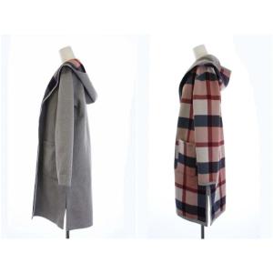 BLUE LABEL CRESTBRIDGE コート コーディガン 長袖 チェック リバーシブル フード 38 M グレー ピンク