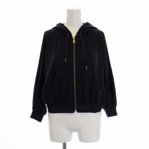 パーカー ジャケット ジップアップ 長袖 ドルマンスリーブ チェック 38 M 紺 ネイビー