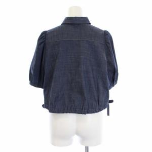 BLUE LABEL CRESTBRIDGE スラブシャンブレージャケット ブルゾン 半袖 パフスリーブ ステンカラー 36 M 青 ブルー 55F-01-816-25