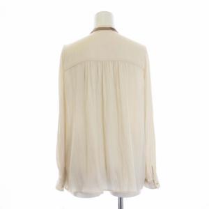 BLUE LABEL CRESTBRIDGE サテンブラウス シャツ 長袖 リボン チェック ギャザー レース 38 M アイボリー 茶 ブラウン