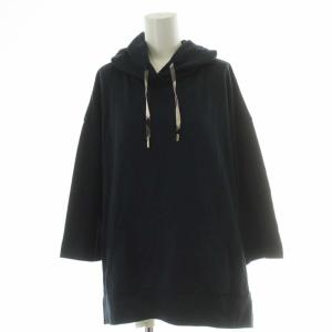 ソフトコットンミニ裏毛パーカー パーカー プルオーバー ビックシルエット チェック スリット 38 M 紺 ネイビー