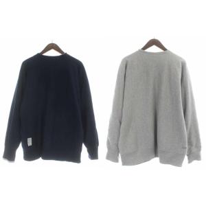 LOOPWHEELER トレーナー スウェット プルオーバー ロゴ刺繍 リバーシブル 長袖 L 紺 ネイビー グレー