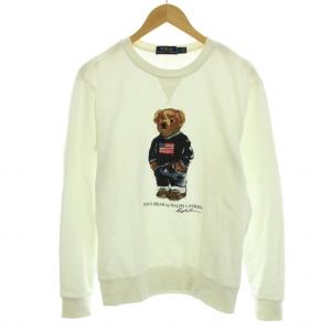 スウェット トレーナー クルーネック Vガゼット 長袖 裏起毛 ポロベア プリント SP S 白 ホワイト