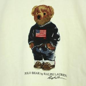 POLO RALPH LAUREN スウェット トレーナー クルーネック Vガゼット 長袖 裏起毛 ポロベア プリント SP S 白 ホワイト