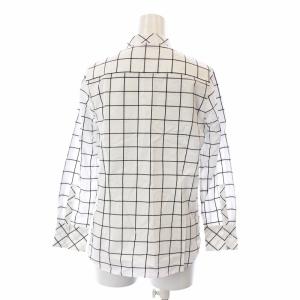 OLD ENGLAND ボウタイブラウス シャツ 長袖 チェック リボン 34 S 白 ホワイト 黒 ブラック