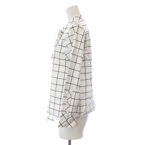 OLD ENGLAND ボウタイブラウス シャツ 長袖 チェック リボン 34 S 白 ホワイト 黒 ブラック