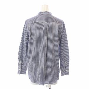 OLD ENGLAND シャツ 長袖 ストライプ フリル スタンドカラー 34 S 紺 ネイビー 白 ホワイト