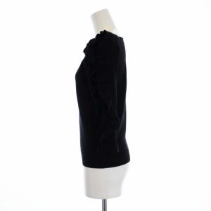 ANAYI 22SS ニット セーター 七分袖 薄手 フリル スクエアネック 36 S 黒 ブラック