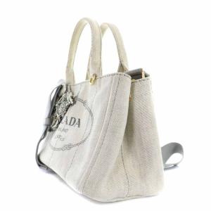 PRADA カナパ ハンドバッグ 2way フラワーモチーフ ビアンコ