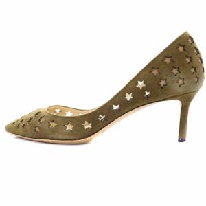 JIMMY CHOO パンプス スエード ポインテッドトゥ ローヒール パンチング スター 星 36 23cm 茶 ブラウン