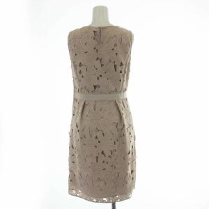 ANAYI ワンピース ひざ丈 ノースリーブ クロシェ フレアスカート 花柄 バックボタン 36 S ピンク