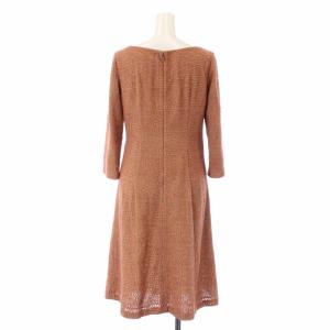 SYBILLA ワンピース ひざ丈 フレア 七分袖 総柄 刺繍 ボートネック M オレンジ ベージュ